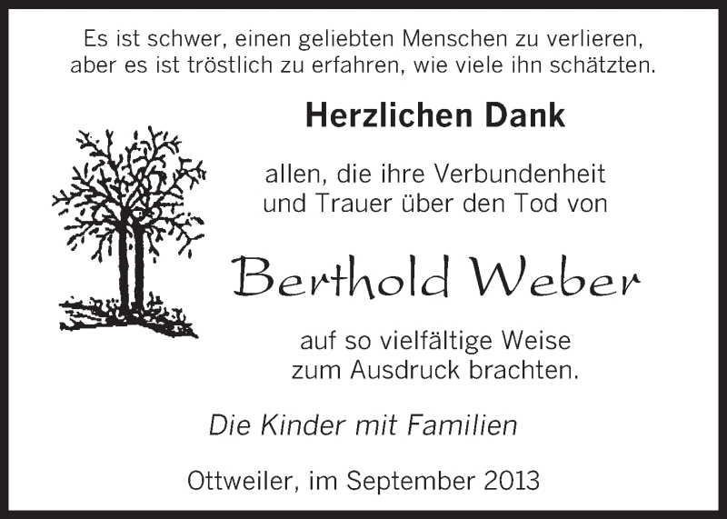  Traueranzeige für Berthold Weber vom 21.09.2013 aus saarbruecker_zeitung