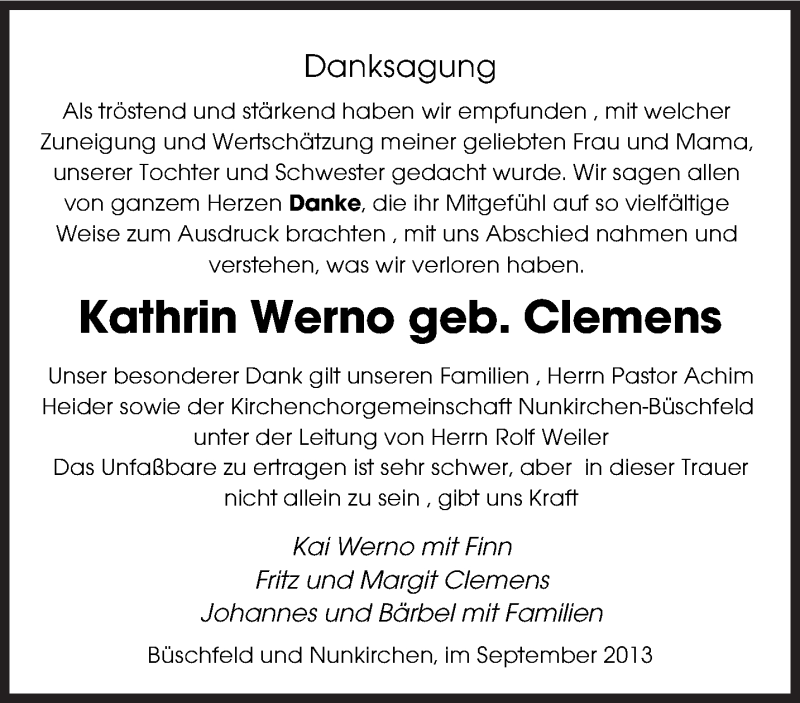  Traueranzeige für Kathrin Werno vom 05.10.2013 aus saarbruecker_zeitung