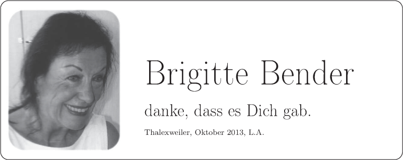  Traueranzeige für Brigitte Bender vom 16.10.2013 aus saarbruecker_zeitung
