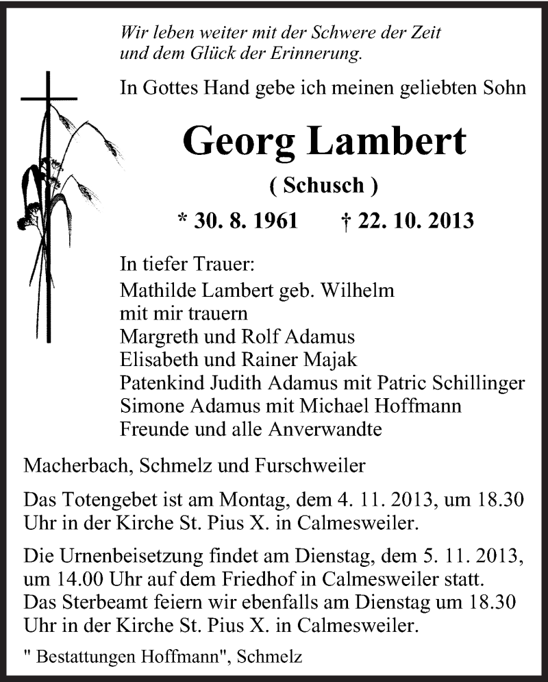  Traueranzeige für Georg Lambert vom 31.10.2013 aus saarbruecker_zeitung