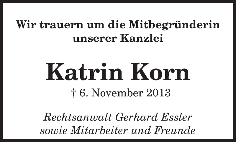  Traueranzeige für Katrin Korn vom 20.11.2013 aus saarbruecker_zeitung