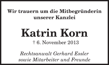 Traueranzeige von Katrin Korn von saarbruecker_zeitung