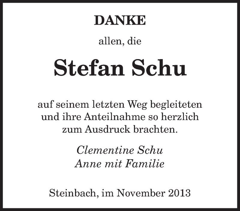  Traueranzeige für Stefan Schu vom 23.11.2013 aus saarbruecker_zeitung