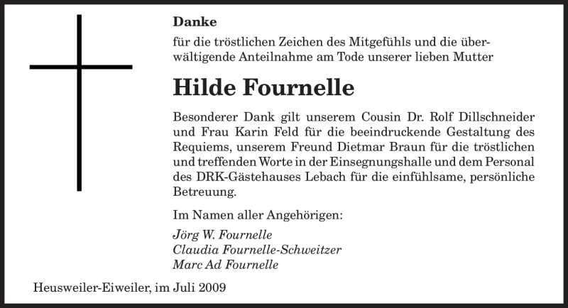  Traueranzeige für Hilde Fournelle vom 22.07.2009 aus SAARBRÜCKER ZEITUNG
