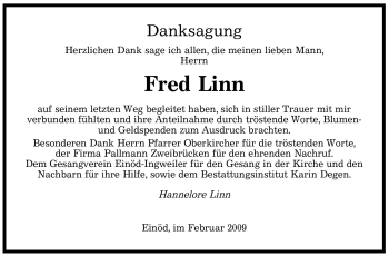 Traueranzeige von Fred Linn von SAARBRÜCKER ZEITUNG
