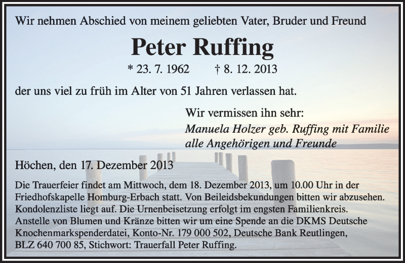  Traueranzeige für Peter Arno Ruffing vom 17.12.2013 aus saarbruecker_zeitung