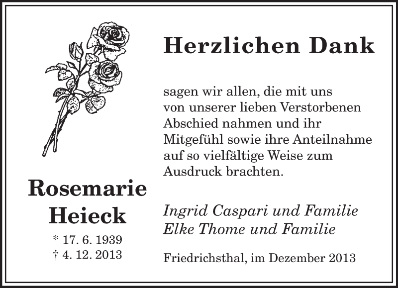  Traueranzeige für Rosemarie Heieck vom 21.12.2013 aus saarbruecker_zeitung