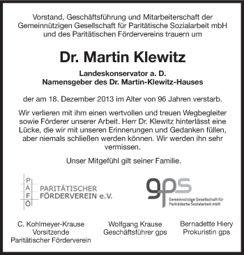 Traueranzeige von Martin Klewitz von saarbruecker_zeitung