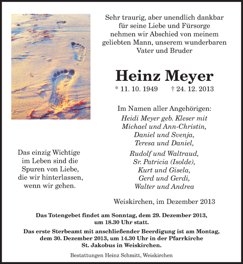  Traueranzeige für Heinz Meyer vom 27.12.2013 aus saarbruecker_zeitung