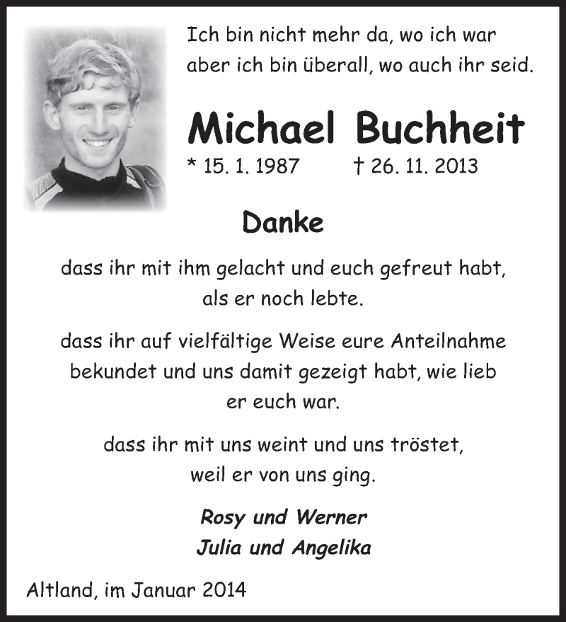  Traueranzeige für Michael Buchheit vom 08.01.2014 aus saarbruecker_zeitung