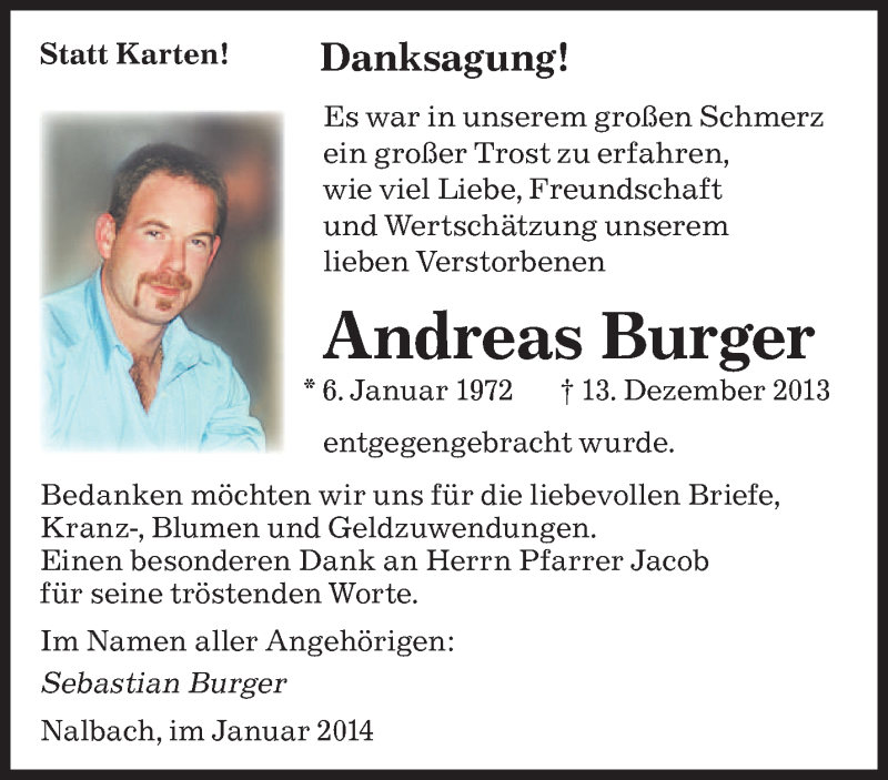  Traueranzeige für Andreas Burger vom 11.01.2014 aus saarbruecker_zeitung
