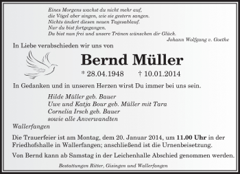 Traueranzeige von Bernd Müller von saarbruecker_zeitung