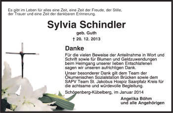 Traueranzeige von Sylvia Schindler von saarbruecker_zeitung