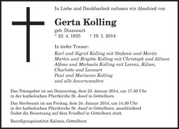 Traueranzeige von Gerta Kolling von saarbruecker_zeitung