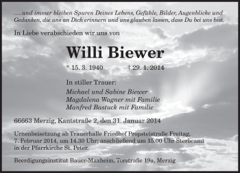 Traueranzeige von Willi Biewer von saarbruecker_zeitung