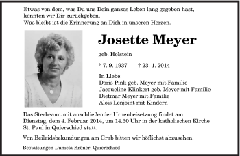 Traueranzeige von Josette Meyer von saarbruecker_zeitung