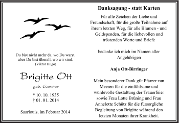 Traueranzeige von Brigitte Ott von saarbruecker_zeitung