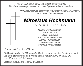 Traueranzeige von Miroslaus Hochmann von saarbruecker_zeitung