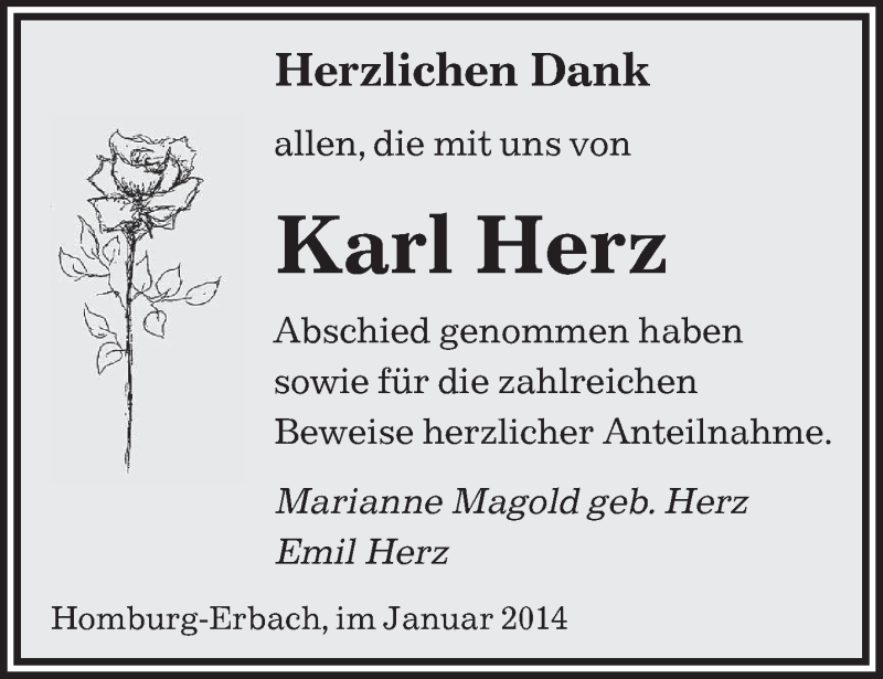  Traueranzeige für Karl Herz vom 08.02.2014 aus saarbruecker_zeitung