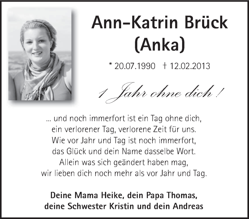  Traueranzeige für Ann-Katrin Brück vom 12.02.2014 aus saarbruecker_zeitung