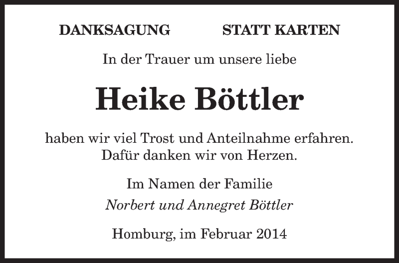  Traueranzeige für Heike Böttler vom 15.02.2014 aus saarbruecker_zeitung
