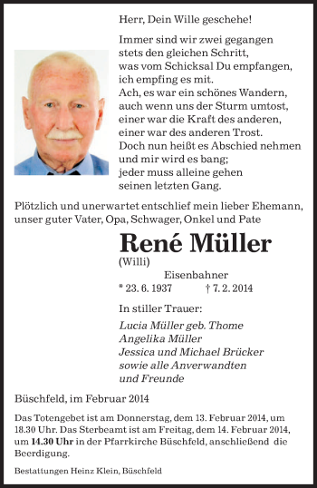 Traueranzeige von Rene Müller von saarbruecker_zeitung