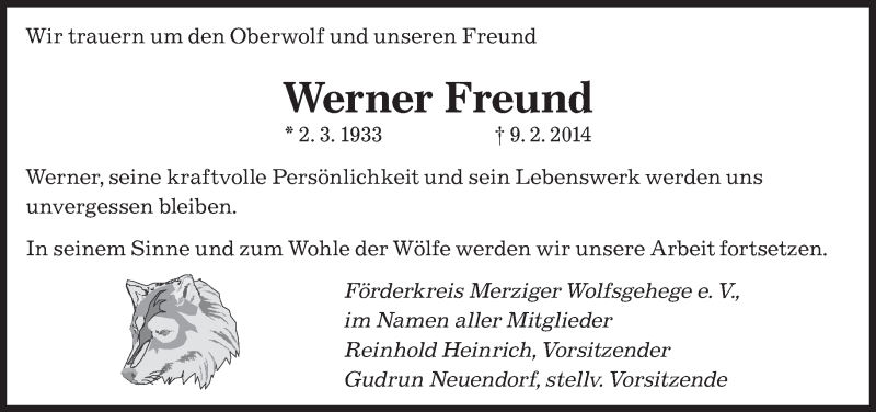  Traueranzeige für Werner Freund vom 13.02.2014 aus saarbruecker_zeitung