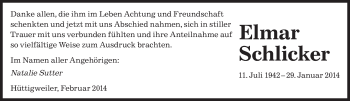 Traueranzeige von Elmar Schlicker von saarbruecker_zeitung