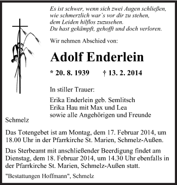 Traueranzeige von Adolf Enderlein von saarbruecker_zeitung