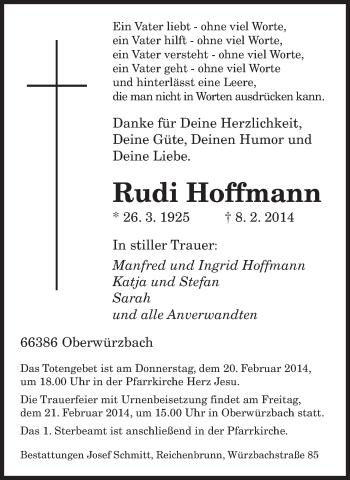 Traueranzeige von Rudi Hoffmann von saarbruecker_zeitung