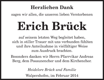 Traueranzeige von Erich Brück von saarbruecker_zeitung
