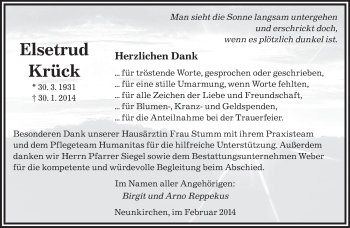 Traueranzeige von Elsetrud Krück von saarbruecker_zeitung