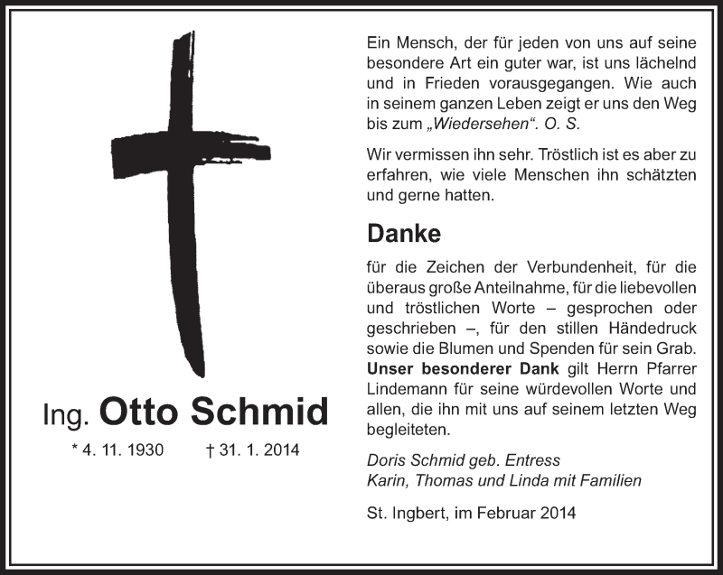  Traueranzeige für Otto Schmid vom 22.02.2014 aus saarbruecker_zeitung