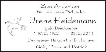 Traueranzeige von Irene Heidemann von saarbruecker_zeitung