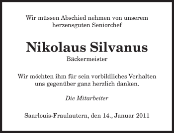 Traueranzeige von Nikolaus Silvanus von SAARBRÜCKER ZEITUNG
