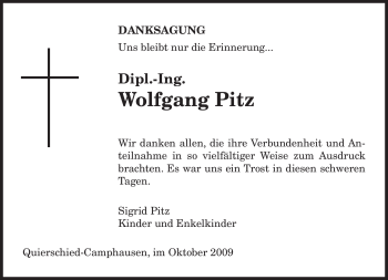 Traueranzeige von Wolfgang Pitz von SAARBRÜCKER ZEITUNG
