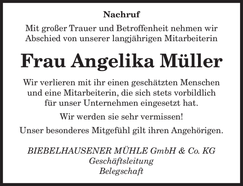 Traueranzeige für Angelika Müller vom 16.04.2011 aus SAARBRÜCKER ZEITUNG