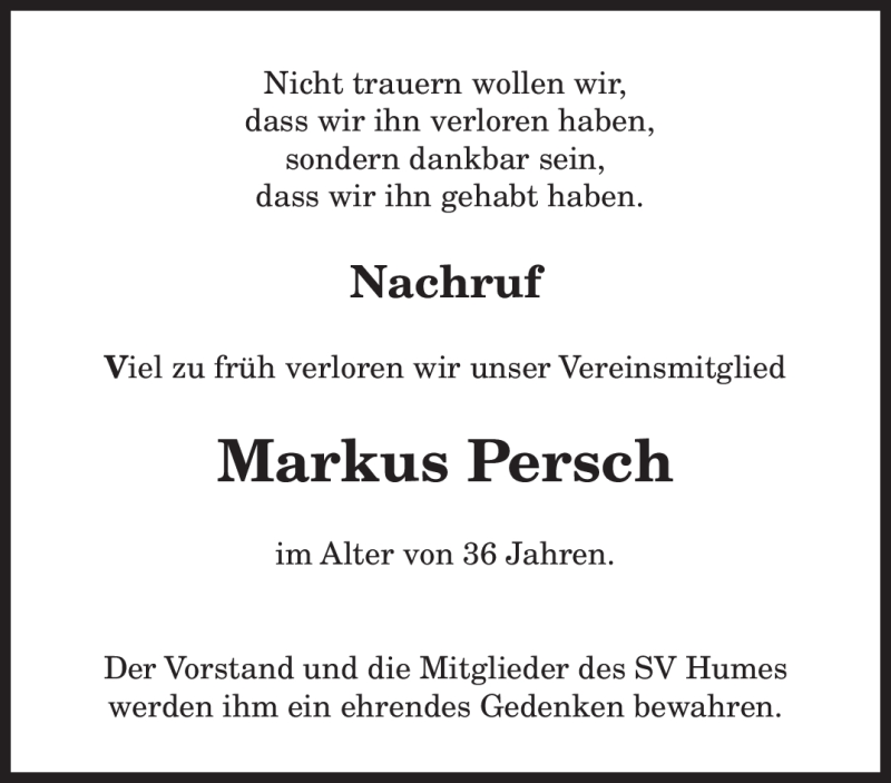 Traueranzeige für Markus Persch vom 25.07.2009 aus SAARBRÜCKER ZEITUNG