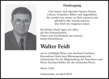 Traueranzeige von Walter Feidt von SAARBRÜCKER ZEITUNG