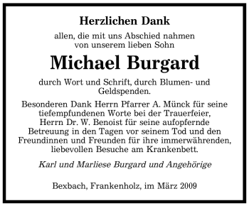 Traueranzeige von Michael Burgard von SAARBRÜCKER ZEITUNG