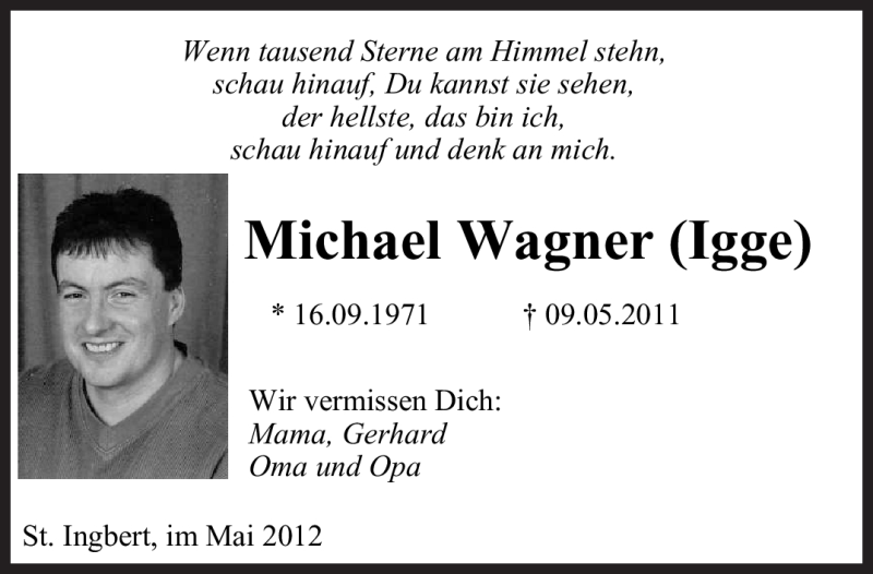  Traueranzeige für Michael Wagner vom 11.05.2012 aus SAARBRÜCKER ZEITUNG