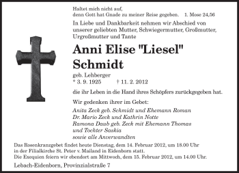 Traueranzeige von Anni Elise Schmidt von SAARBRÜCKER ZEITUNG