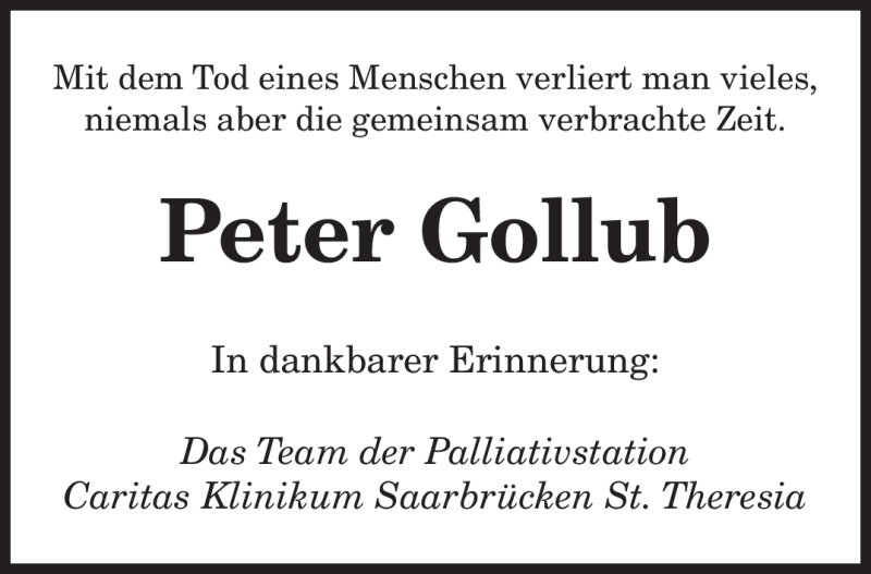  Traueranzeige für Peter Gollub vom 10.12.2011 aus SAARBRÜCKER ZEITUNG