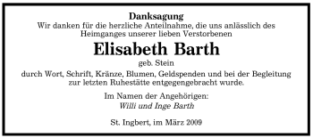 Traueranzeige von Elisabeth Barth von SAARBRÜCKER ZEITUNG