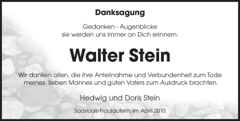 Traueranzeige von Walter Stein von SAARBRÜCKER ZEITUNG