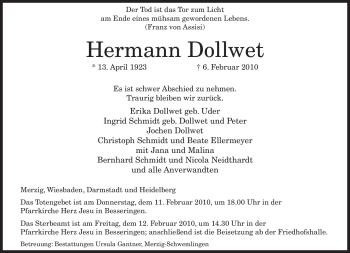 Traueranzeige von Hermann Dollwet von SAARBRÜCKER ZEITUNG