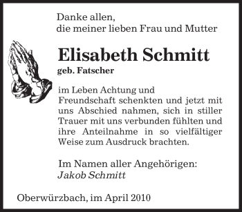 Traueranzeige von Elisabeth Schmitt von SAARBRÜCKER ZEITUNG