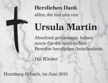 Traueranzeige von Ursula Martin von SAARBRÜCKER ZEITUNG