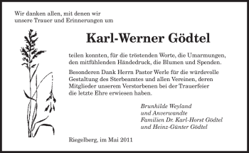 Traueranzeige von Karl-Werner Gödtel von SAARBRÜCKER ZEITUNG
