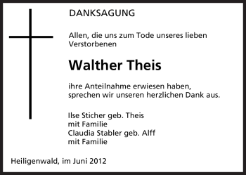 Traueranzeige von Walther Theis von SAARBRÜCKER ZEITUNG
